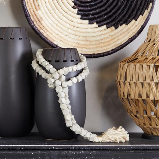80" Bohemian Mango Wood Beads with Tassels Garland
